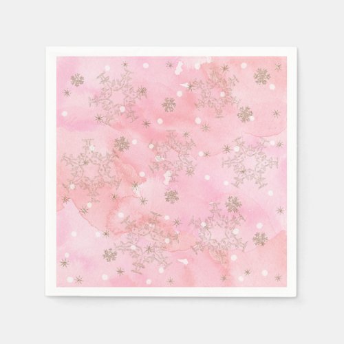 Pink Christmas Snowflakes Boho Pattern Napkins