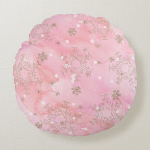 Pink Christmas Snowflakes Boho Pattern Round Pillow
