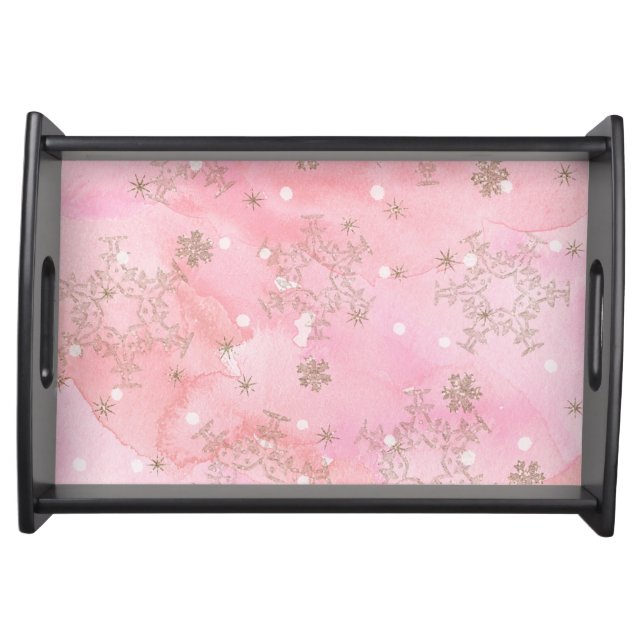 Pink Christmas Snowflakes Boho Pattern Serving Tray (Front)