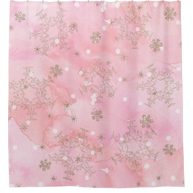 Pink Christmas Snowflakes Boho Pattern Shower Curtain (Front)