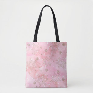 Pink Christmas Snowflakes Boho Pattern Tote Bag