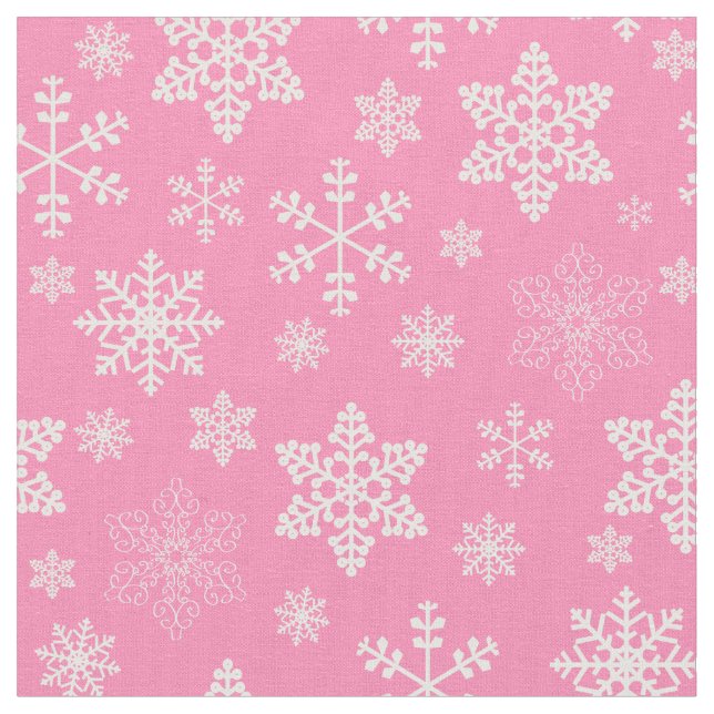 pink christmas snowflakes icy fabric (Close Up)