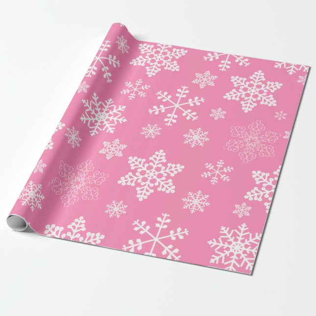 pink christmas snowflakes icy wrapping paper (Unrolled)