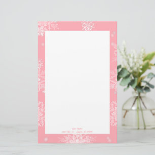 Pink Christmas Snowflakes Personalized Stationery