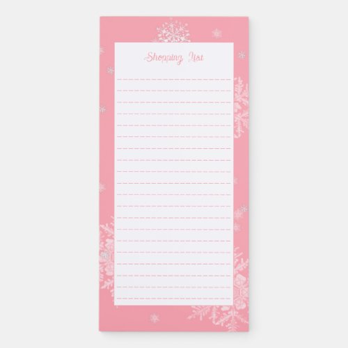 Pink Christmas Snowflakes Shopping List Magnetic Notepad