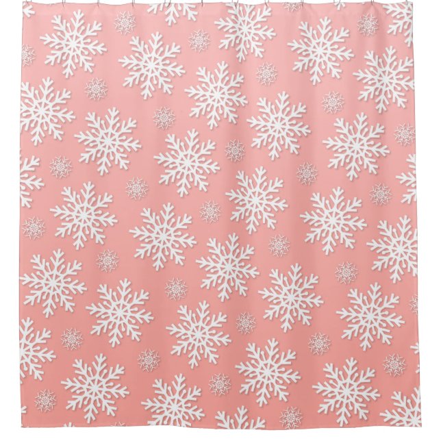 pink christmas snowflakes shower curtain (Front)