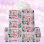 Pink Christmas Snowman add Girl's Name Wrapping Paper