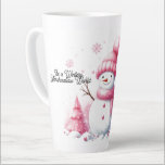 Pink Christmas Snowman Marshmallow World  Latte Mug<br><div class="desc">If you appreciate a pink Christmas holiday design you'll love this pink snowman made of marshmallows adorned in pink hat and scarf with twig arms. Random pink snowflakes fluttering down around him with pink marshmallows beside him along with a pink Christmas tree. The message says 'It's a wintery marshmallow world'...</div>