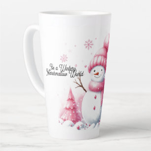 Pink Christmas Snowman Marshmallow World  Latte Mug