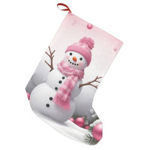 Pink Christmas Snowman Small Christmas Stocking