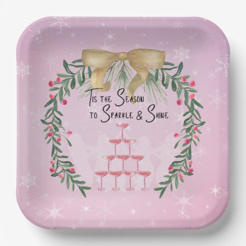 Pink Christmas Sparkle and Shine Paper Plates