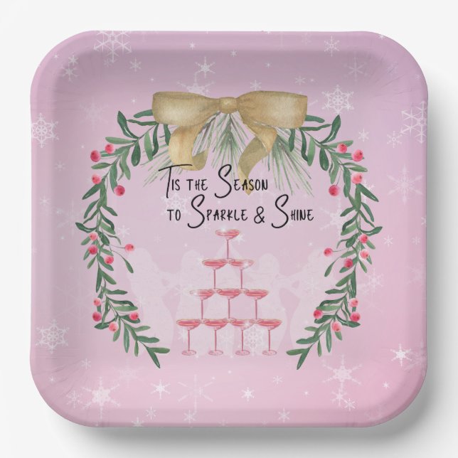 Pink Christmas Sparkle and Shine Paper Plates (Front)