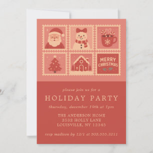 Pink Christmas Stamp Collage Invitations