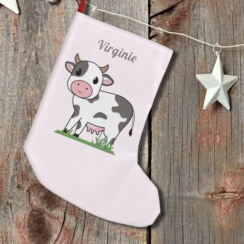 Pink Christmas Stocking with a Cute Cow