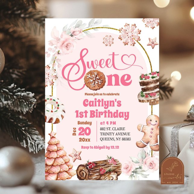 Pink Christmas Sweet One Winter First Birthday Invitation (Creator Uploaded)