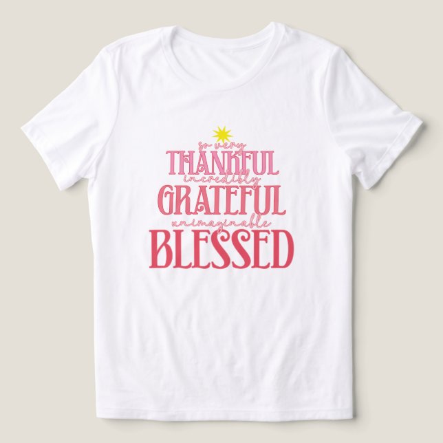 Pink Christmas Thankful and Blessed Tri-Blend Shirt (Design Front)