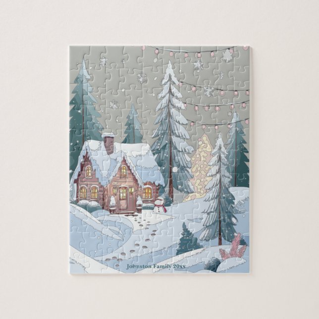 Pink Christmas Town Jigsaw Puzzle (Vertical)