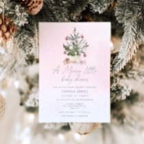 Pink Christmas tree a merry little baby shower Invitation