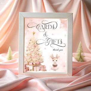 Pink Christmas Tree and Baby Deer Cards and Gifts Poster
