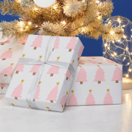 Pink Christmas Tree and Golden Star, Side-by-Side Wrapping Paper