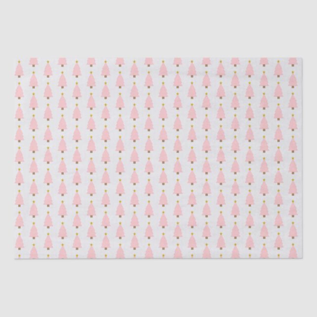 Pink Christmas Tree and Golden Star Tissue Paper (Front)