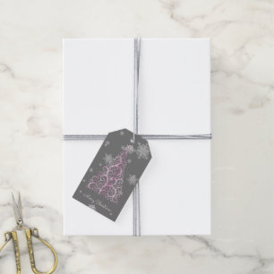 Pink Christmas Tree and Snowflakes Gift Tag