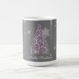 Pink Christmas Tree and Snowflakes Mug