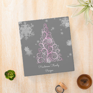 Pink Christmas Tree and Snowflakes Recipe Binder