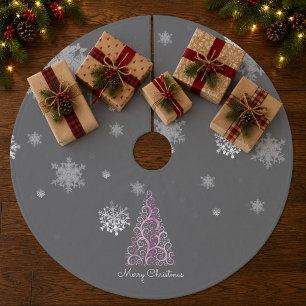 Pink Christmas Tree and Snowflakes Tree Skirt