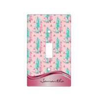 Pink Christmas Tree Aqua Name Monogram