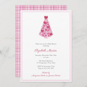Pink Christmas Tree Baby Shower For Girl Party Invitation