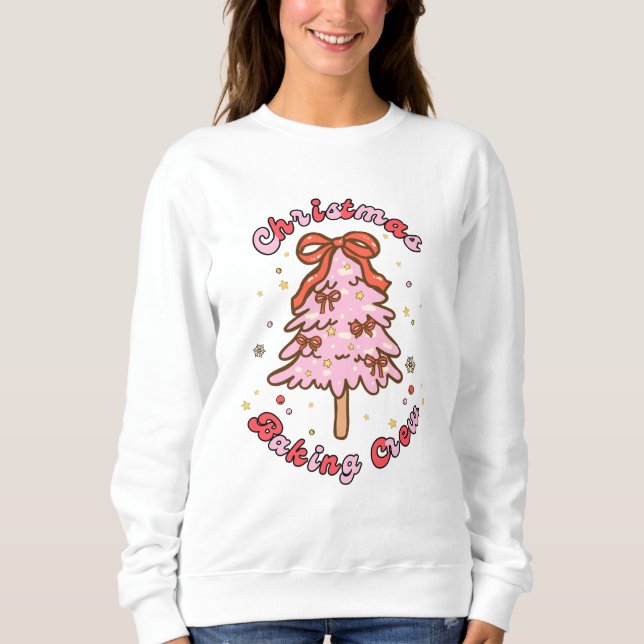 Pink Christmas Tree Baking Crew Sweatshirt (Front)