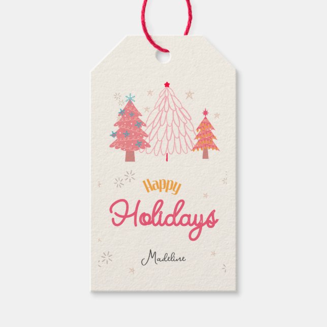 Pink Christmas tree boho Gift Tags (Front)