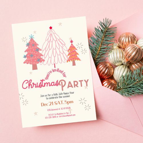 Pink Christmas tree boho Invitation