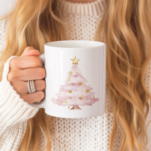 Pink Christmas Tree Bow Coffee Mug (Pink Christmas Trees Mug)