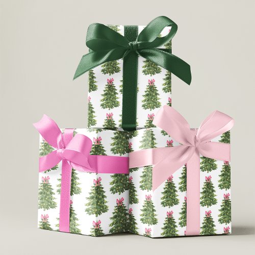 Pink Christmas Tree  Bow Holiday Wrapping Paper