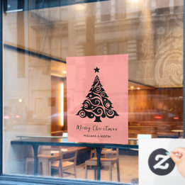 Pink Christmas Tree Business Window Decoration Window Cling