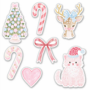 Pink Christmas Tree Candy Cane Deer Cat Sticker