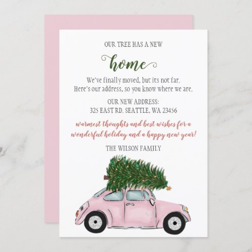 Pink Christmas Tree Car Weve Moved Holiday Cards