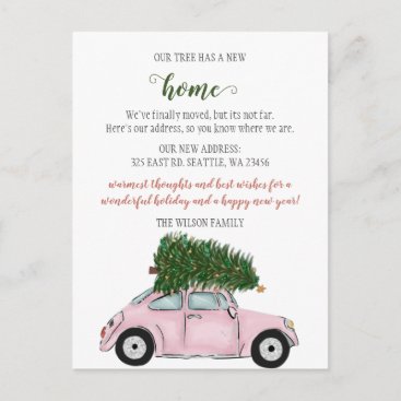 Pink Christmas Tree Car We've Moved Holiday Moving Postcard