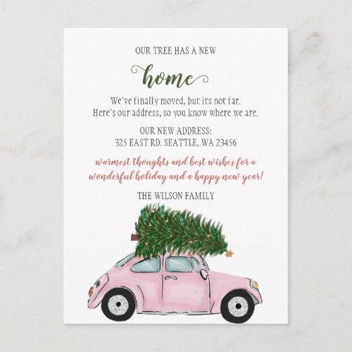 Pink Christmas Tree Car Weve Moved Holiday Moving Postcard
