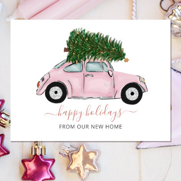 Pink Christmas Tree Car Weve Moved Holiday Moving Postcard