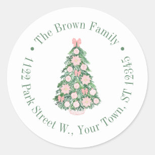 Pink Christmas Tree Chinoiserie Return Address Classic Round Sticker