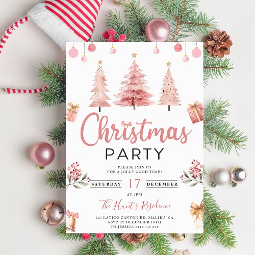Pink Christmas Tree Christmas Party Invitation