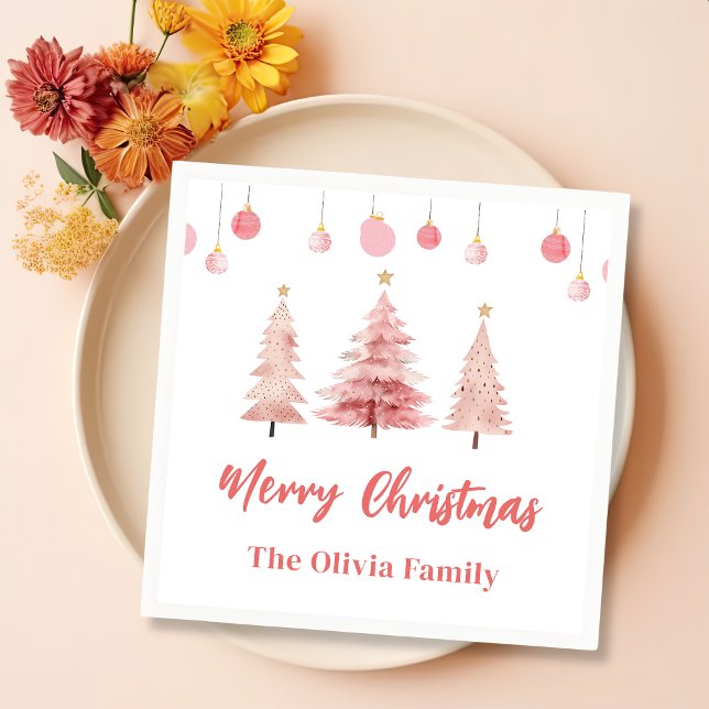 Pink Christmas Tree Christmas Party Napkins (Creator Uploaded)