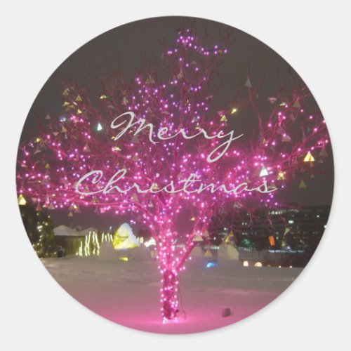 Pink Christmas Tree Classic Round Sticker
