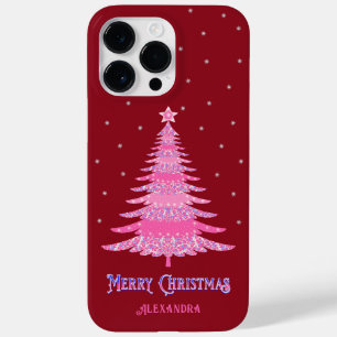 Pink Christmas Tree Custom Name Red Case-Mate iPhone 14 Pro Max Case