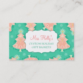 Pink Christmas Tree Damask - Business Card by creativetaylor at Zazzle