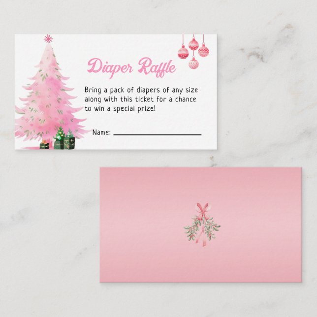 Pink Christmas Tree Diaper Raffle Baby Shower Enclosure Card (Front/Back)