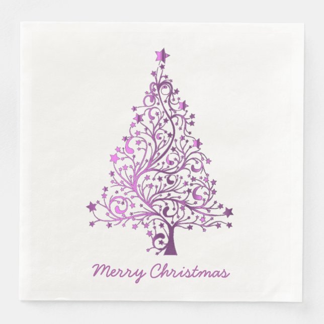 Pink Christmas Tree Dinner Party Elegant Paper Dinner Napkins (Front)